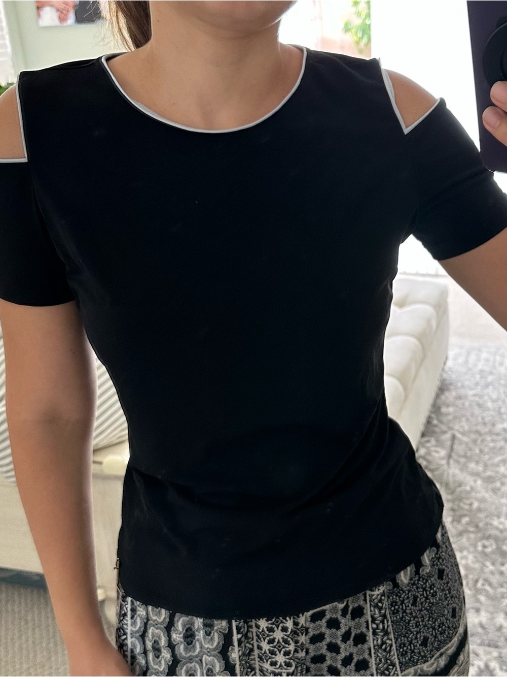 Calvin Klein Black Cold-Shoulder Short Sleeve Top with Contrast Trim